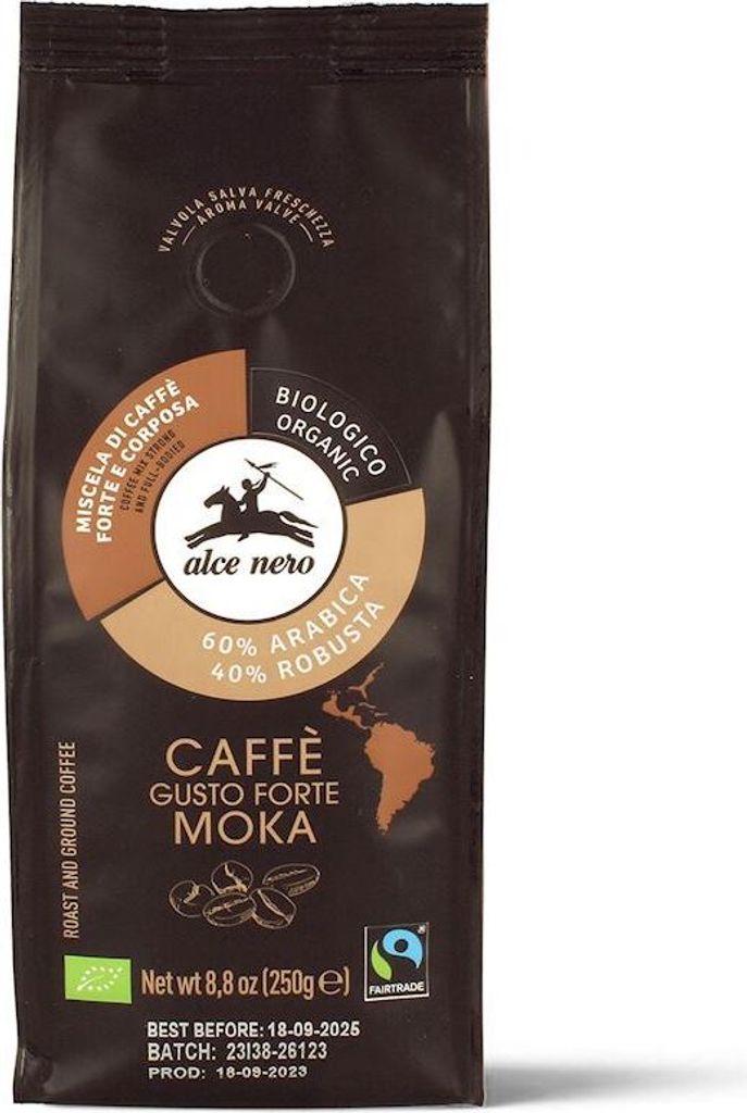 GROUND ARABICA/ROBUSTA COFFEE STRONG FAIR TRADE 250 g - ALCE NERO
