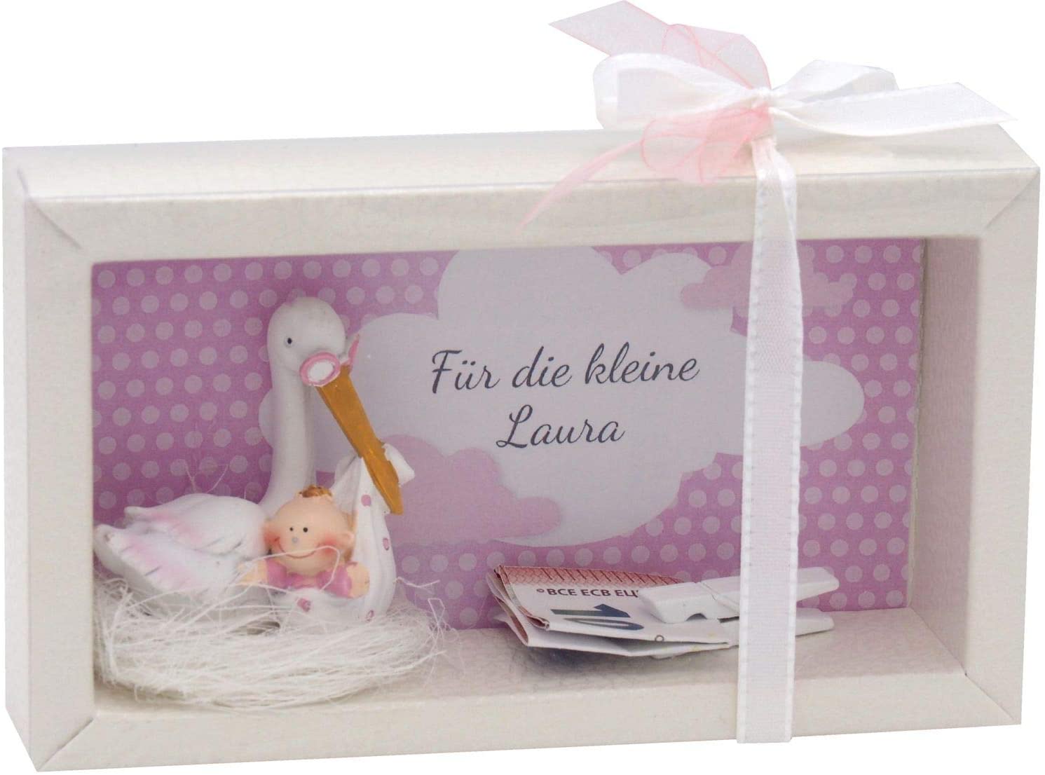 Money Gift Voucher Baby Stork Girl Birth/Baptism Pack