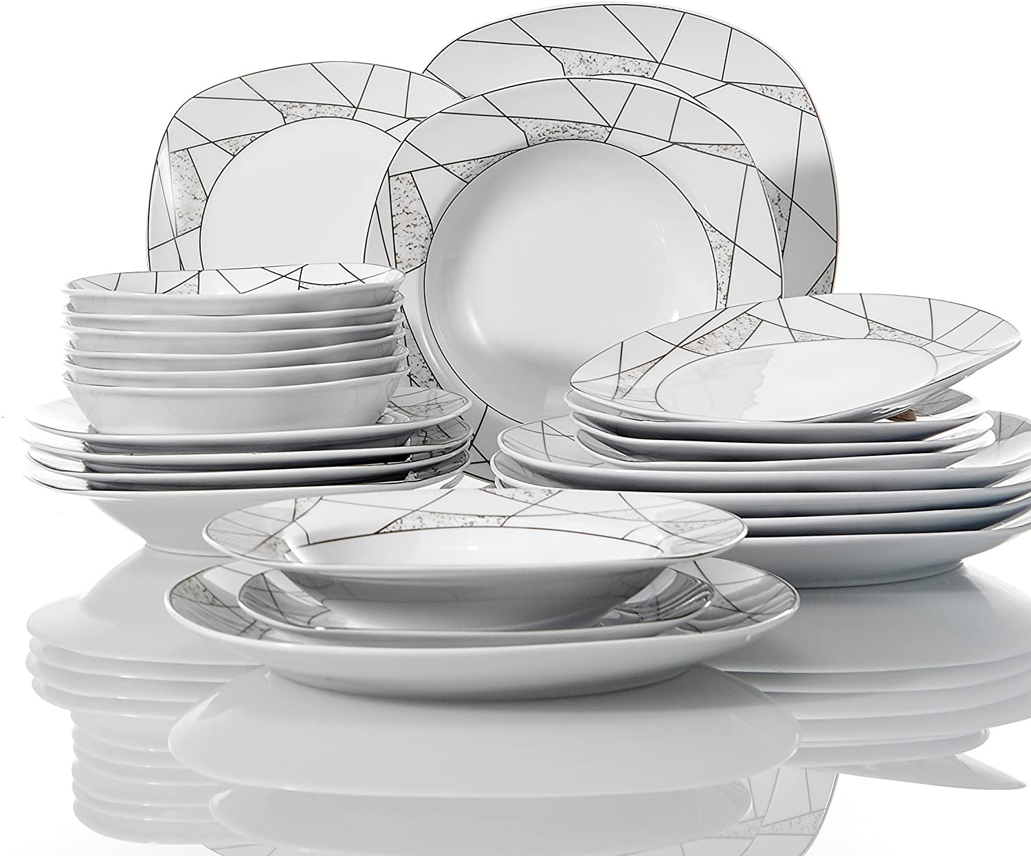 Veweet Serena Series Porcelain Dinner Service 60 Pieces Crockery Set for Restaurant and Family Tableware for 12 People