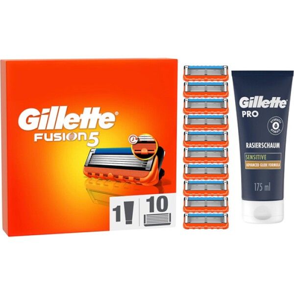 Gillette Fusion 5 razor blades and beard care set, 10 replacement blades for men's wet razors + Gill