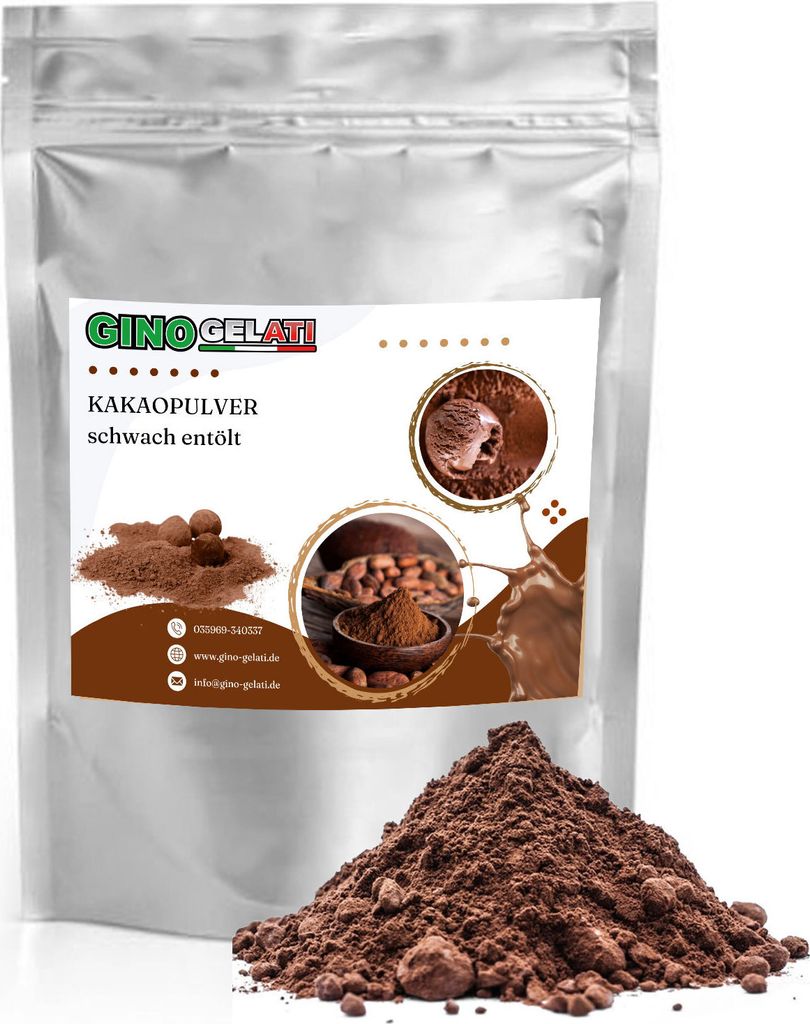 Gino Gelati Highly Defatted Cocoa Powder – Intense Flavor, Low Fat, Versatile for Baking & Beverages (1 Kg)