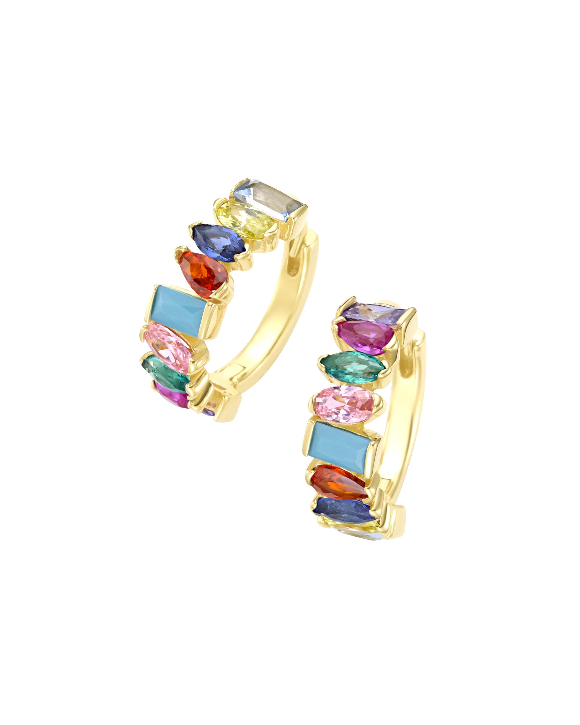 Giorgio Martello Milano earring folding hoop earrings zirconia and crystal stones multicolored, silver 925