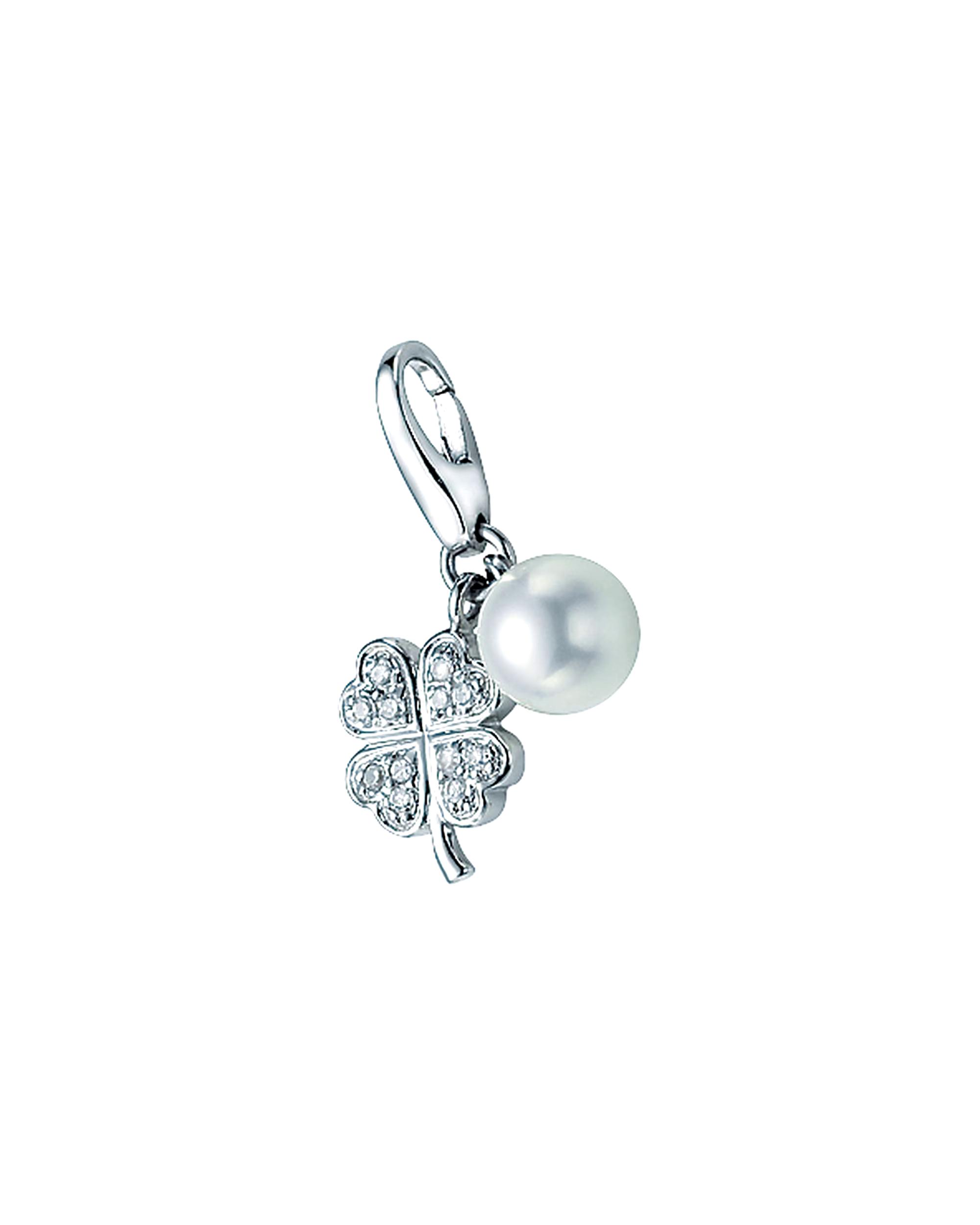 Giorgio Martello Milano jewelry pendant charm clover leaf and pearl, silver 925