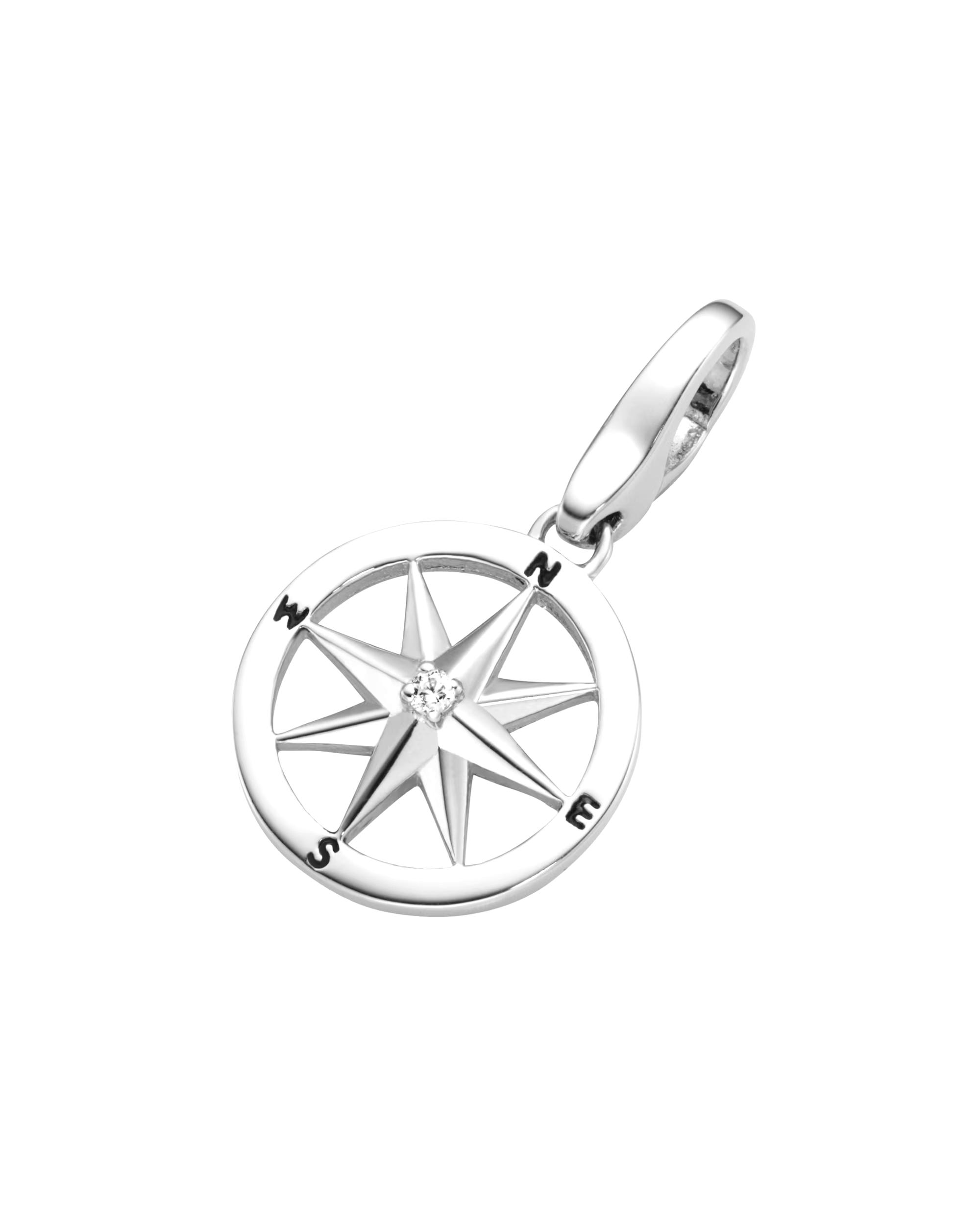 Giorgio Martello Milano jewelry pendant charm compass with zirconia, silver 925