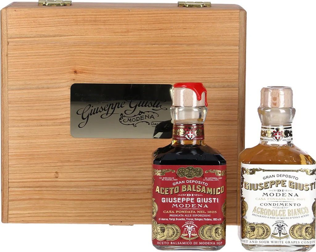 Giuseppe Giusti Wooden Box Duo Set - White Condiment & 3 Gold Medals 2x 250ml