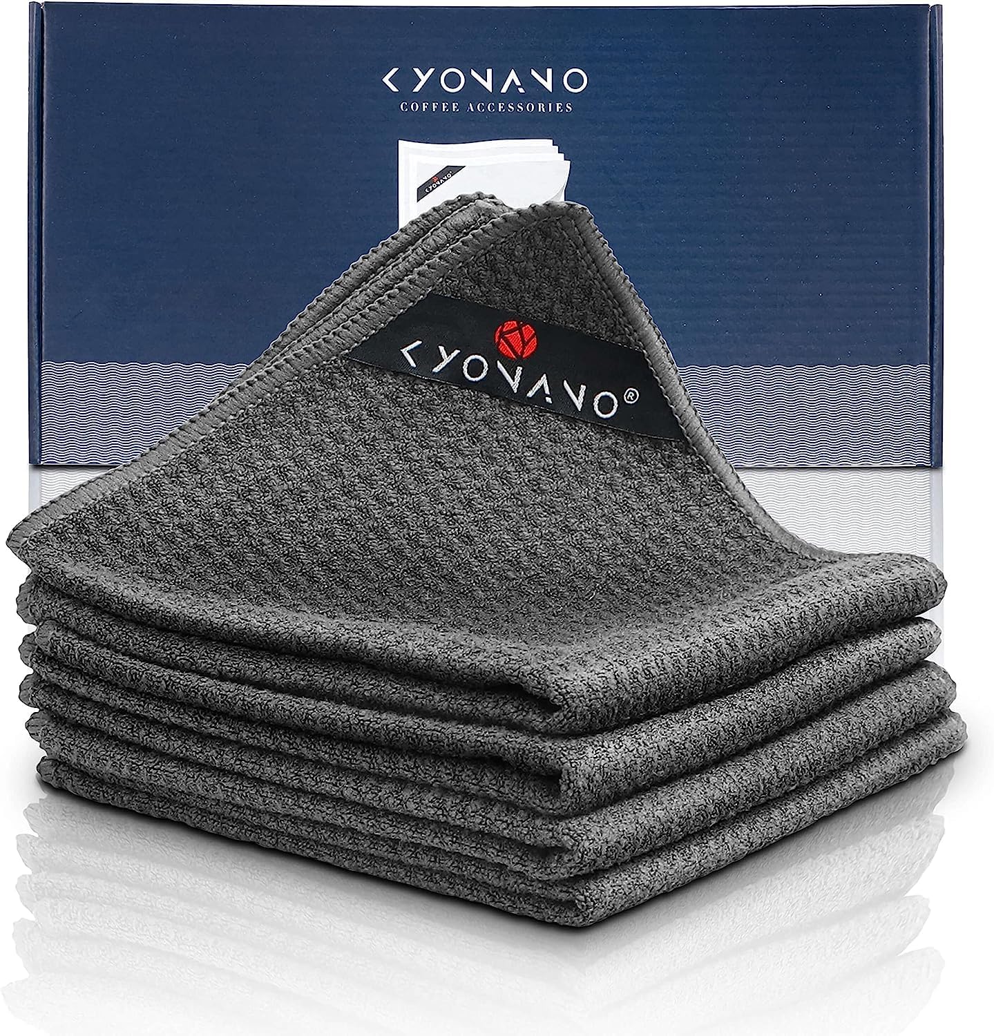 KYONANO Barista Cloth Set of 4, 30 x 30 cm Cleaning Cloth for Cleaning Your Coffee Equipment, Extremely Absorbent, Barista Cloth for Steam Plant and Portafilter Machine (Black)