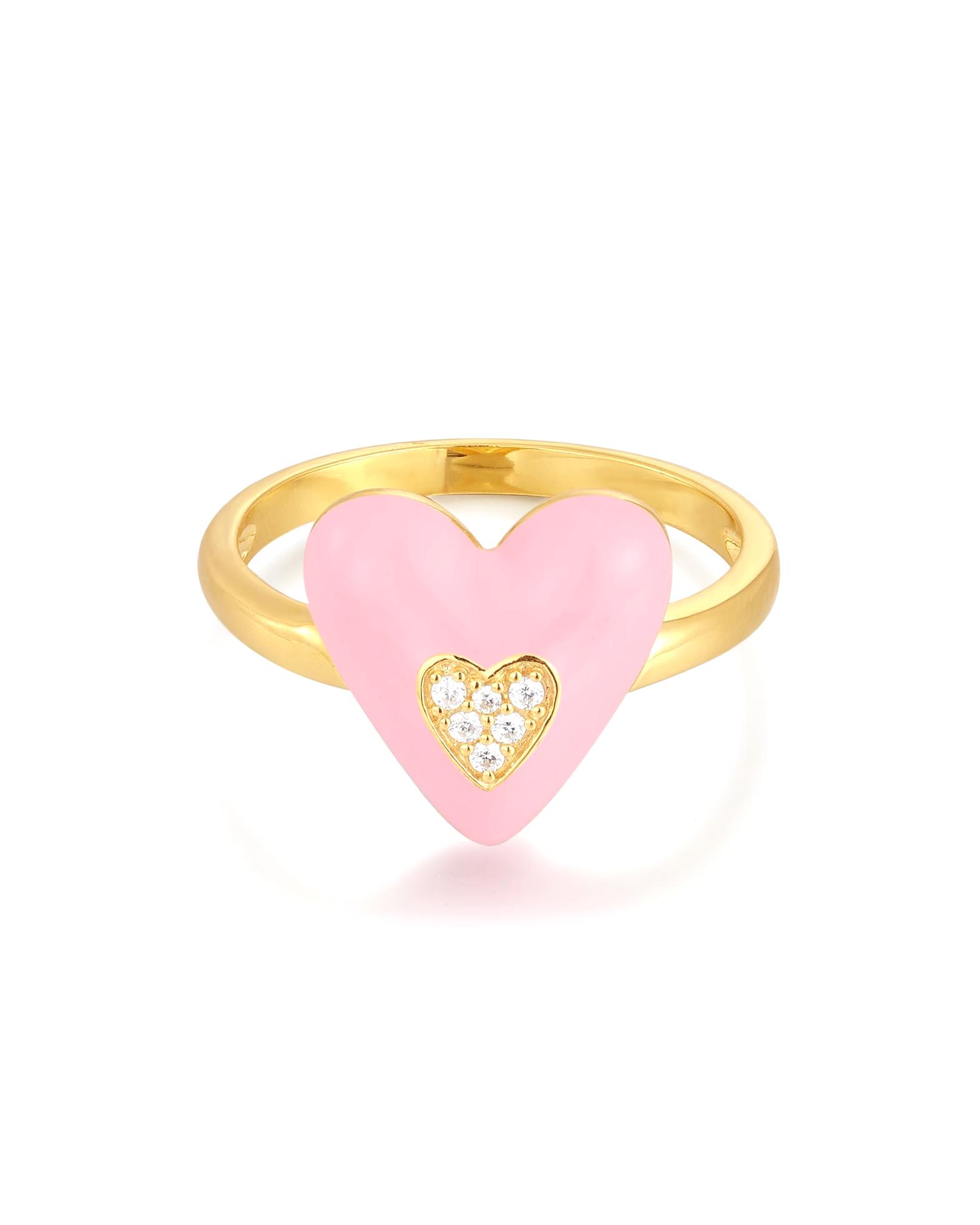 Highlights Munich Ring Ring Heart Sterling Silver Zirconia in Yellow Gold