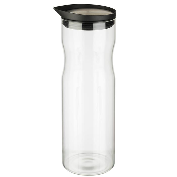 Glass carafe, D: 8 cm, H: 25 cm, 1 liter, glass, 18/8 stainless steel, silicone, lid matt polished