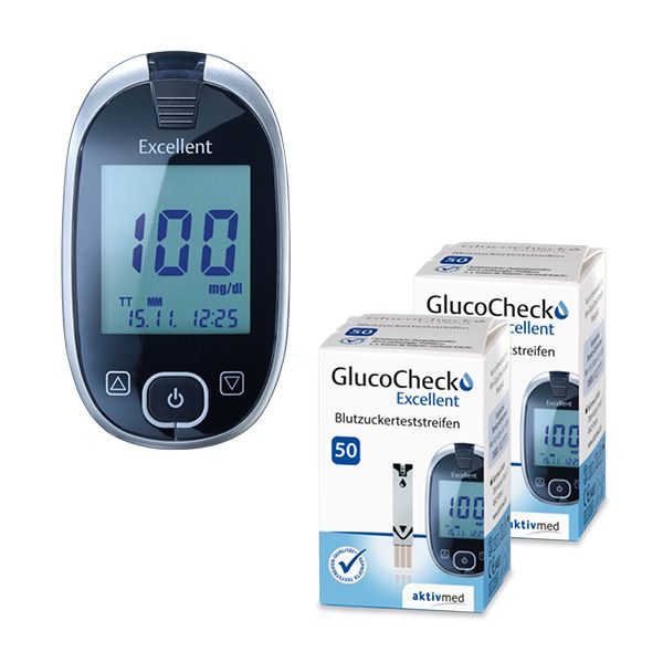 Glucocheck excellent measuring set for blood sugar control with 110 stripes
