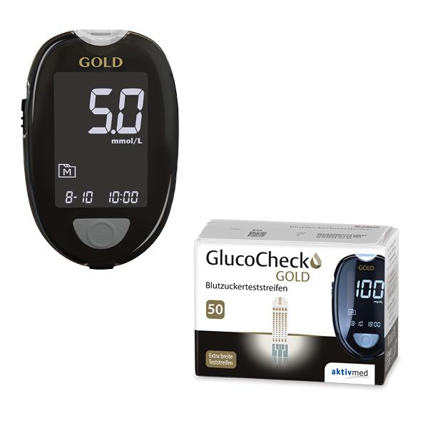 Glucocheck gold set (MMOL/L) to control the blood sugar with 60 test strips