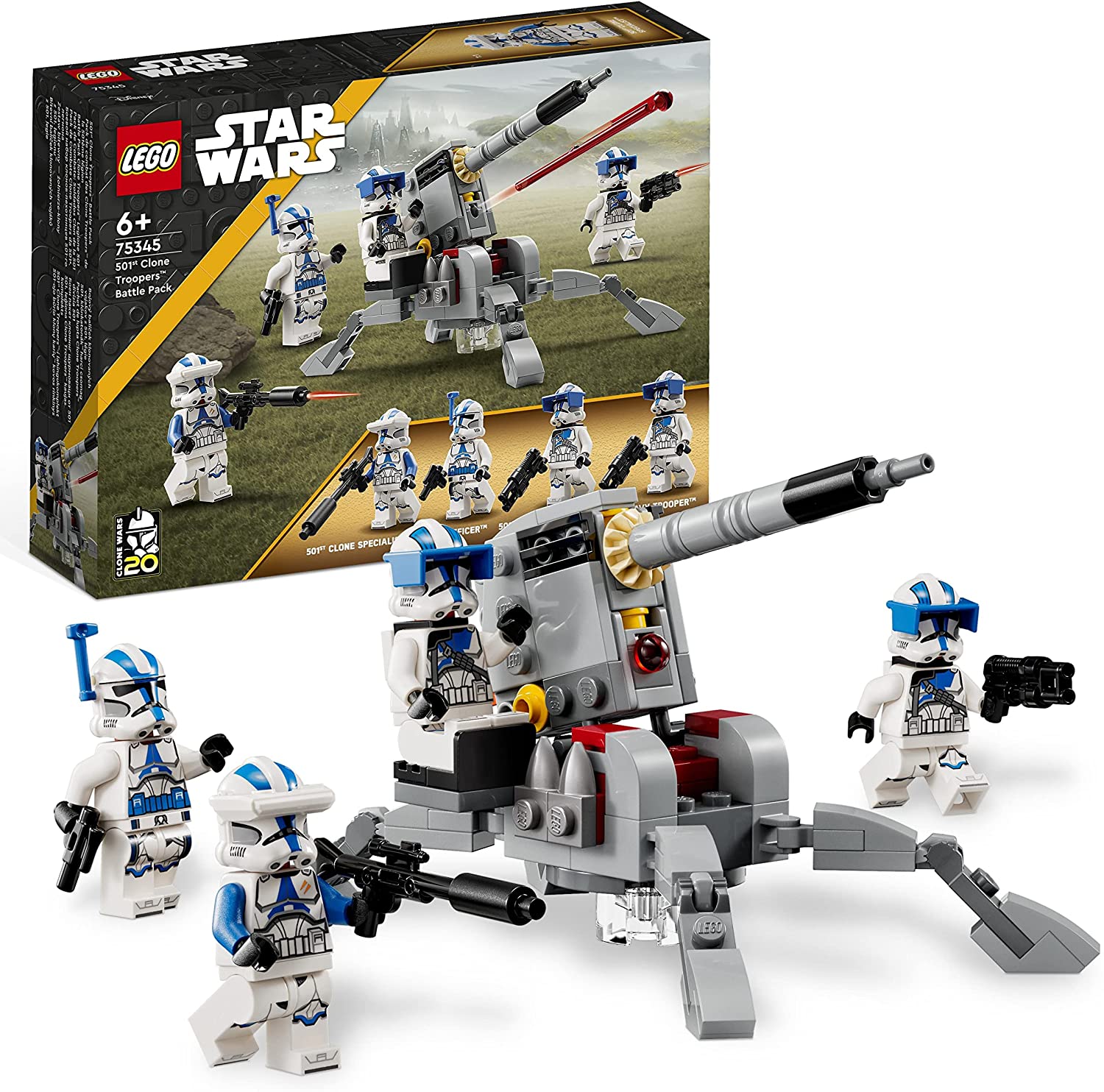 LEGO 75345 Star Wars 501st Clone Troopers Battle Pack Set With Vehicles and 4 Figures, Buildable Toy With Av-7 Anti-Vehicle Cannon and Spring Loaded Shooter