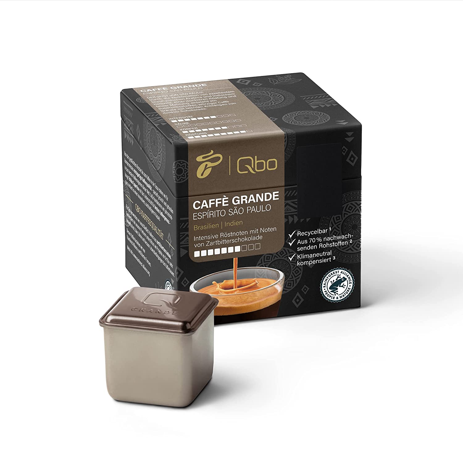 Tchibo Qbo Caffè Grande Espírito São Paulo Premium Kaffeekapseln, 8 Stück (Caffè Grande, Intensität 7/10, hocharomatisch), nachhaltig, aus 70% nachwachsenden Rohstoffen & klimaneutral kompensiert