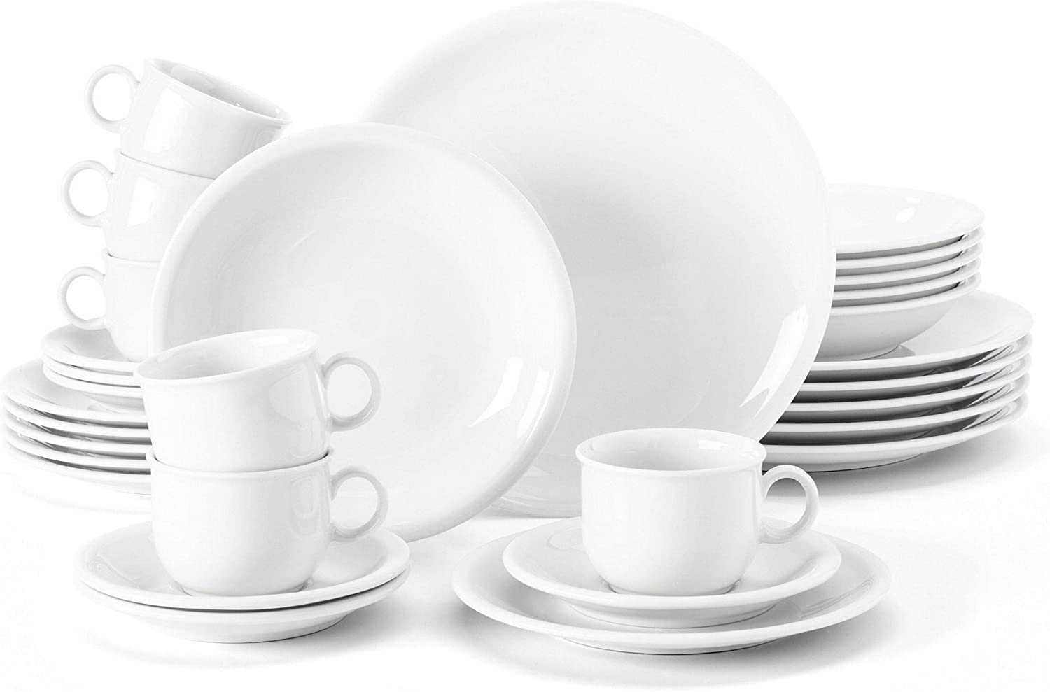 Seltmann Weiden Compact Crockery, Coffee Tableware, Porcelain, White, Dishwasher Safe, 30-pcs., 1716175
