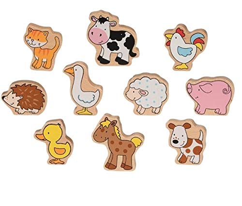 Goki 53820 Wooden Farm Animals Comic-Style Colourful 10 Pieces