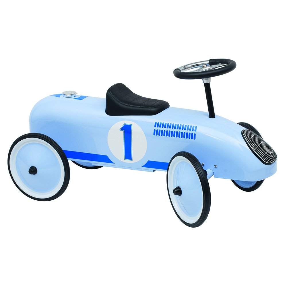 Goki Classic Blue Metal Ride-On Racing Car