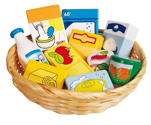 Goki Toy Shop Miniatures In Basket Includes Food And Household Goods