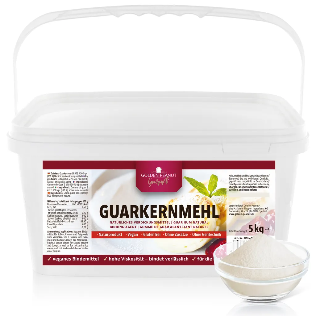 GOLDEN PEANUT Gourmet Guar Gum 3500 cps Viscosity 5 kg, for thickening dishes and pastries, vegan and gluten-free