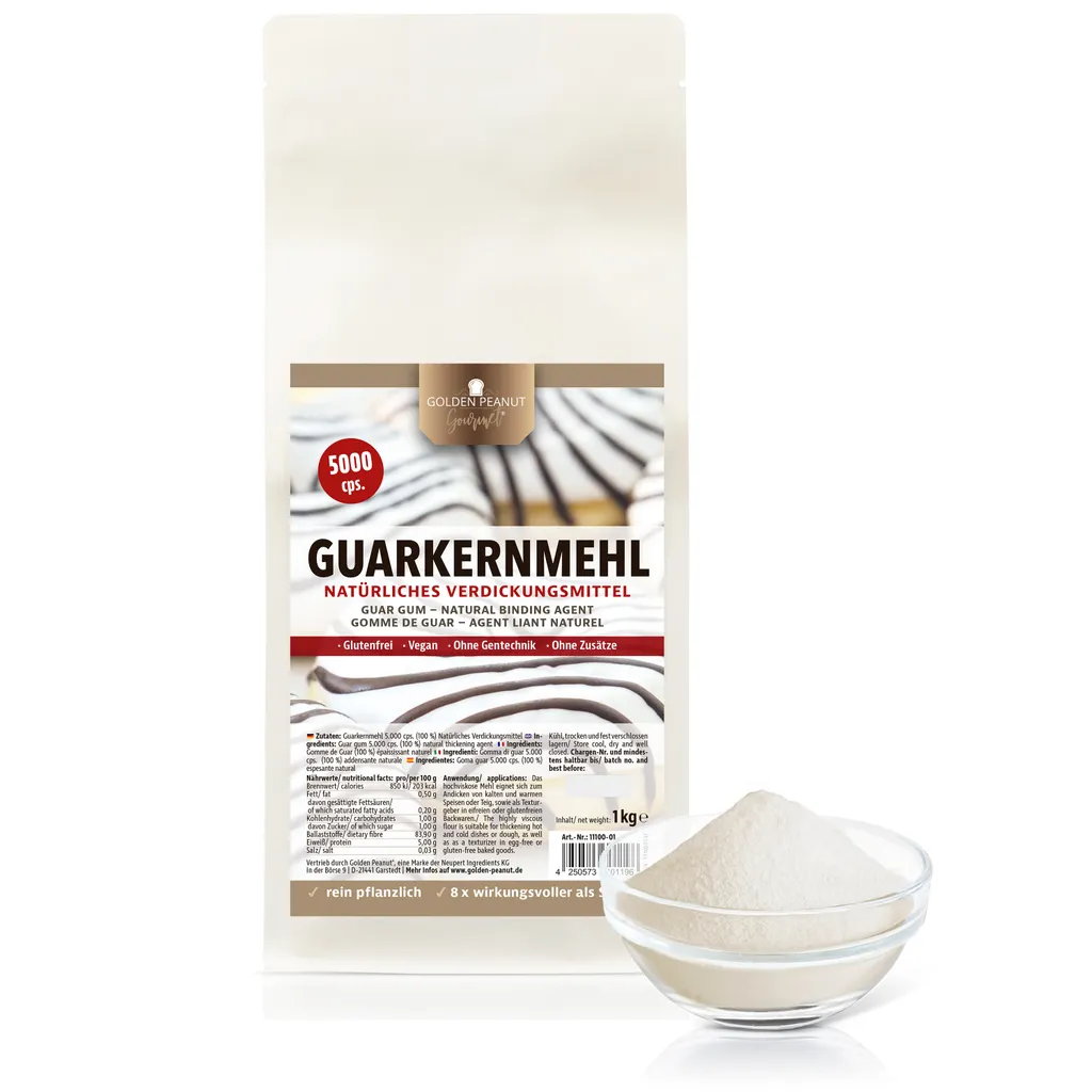 GOLDEN PEANUT Gourmet Guar Gum High Viscosity 1 kg, Gluten-Free Thickener, Binder, Baking, Cooking, Ice Cream Making