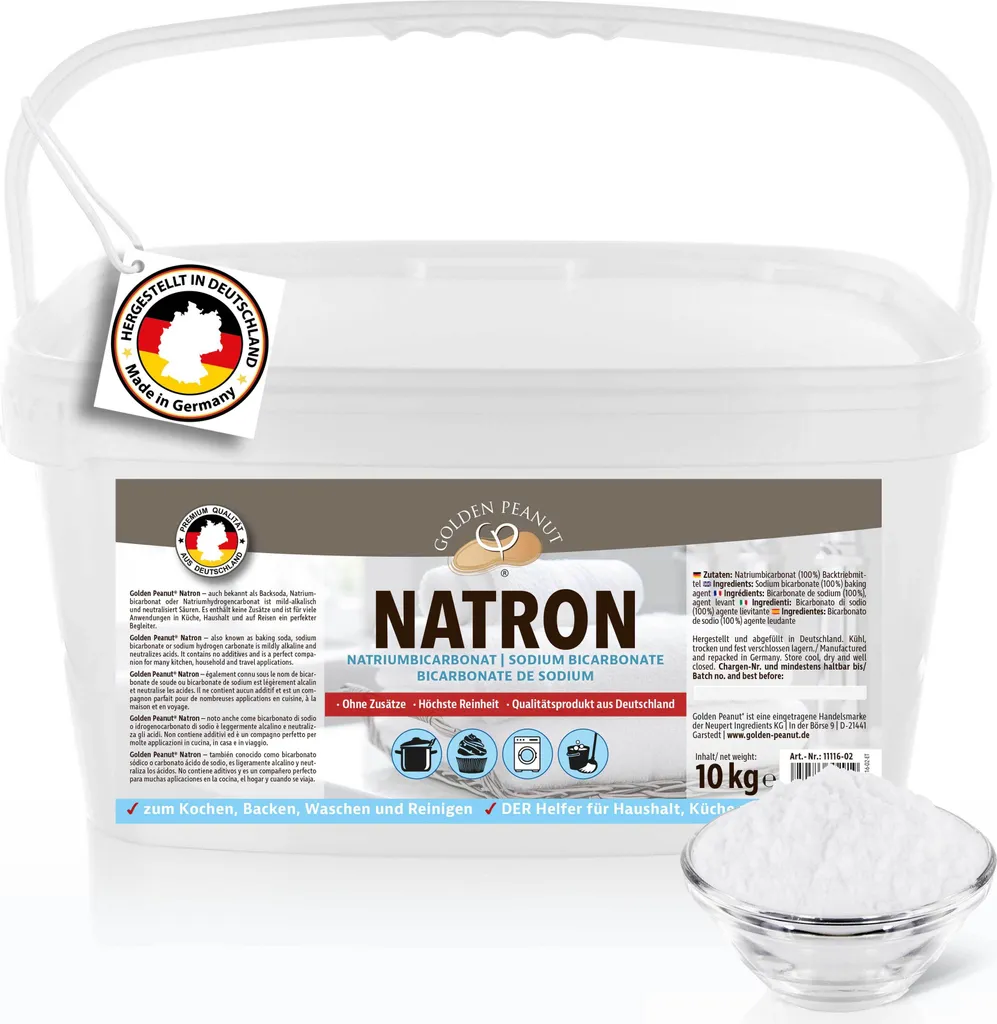 GOLDEN PEANUT Baking Soda Powder 10 kg - Premium sodium bicarbonate, baking soda, baking powder, washing soda, high-purity food grade from Germany
