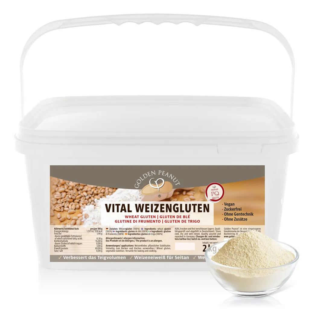 GOLDEN PEANUT Vital Wheat Gluten 2 kg - purely plant-based, wheat protein, seitan, baking, cooking