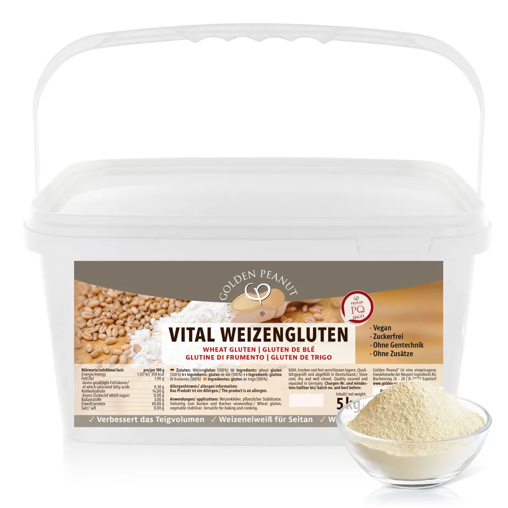 GOLDEN PEANUT Vital Wheat Gluten 5 kg - vegan, wheat protein, seitan, production of meat substitutes