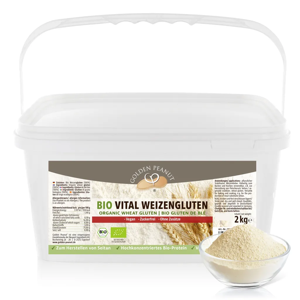 GOLDEN PEANUT Vital Wheat Gluten ORGANIC 2 kg - natural thickener, vegan wheat protein, seitan, cornstarch for baking and cooking