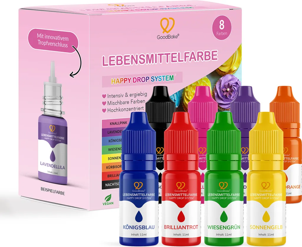 GoodBake Food Colors Intense (8 Colors), SUGAR-FREE, vegan, for baking