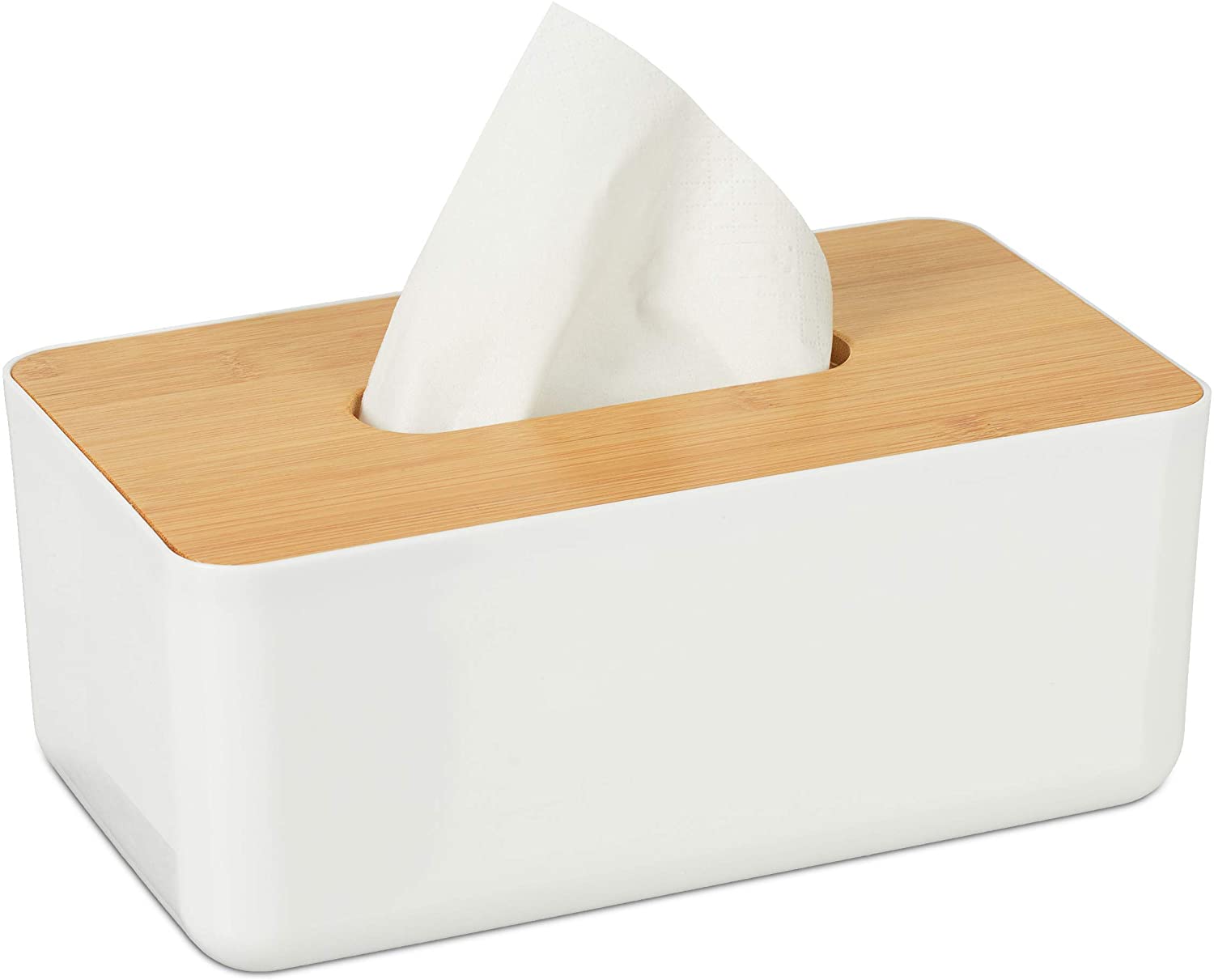 Relaxdays Bamboo Bathroom Tissue Box With Lid Modern Design Plastic Height 