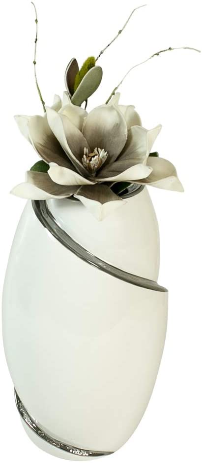 Formano Decorative Vase with Artificial Flower Magnolia Height 32 cm White / Silver / Grey / White Set of 2