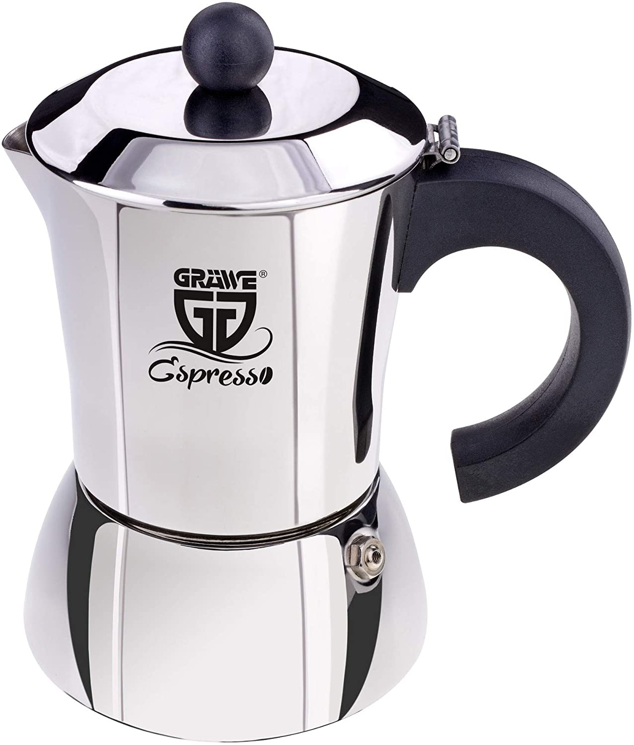 GRAWE GRÄWE Suitable for induction cookers, stainless steel espresso jug for 10 cups, classic espresso maker without aluminium, 500 ml
