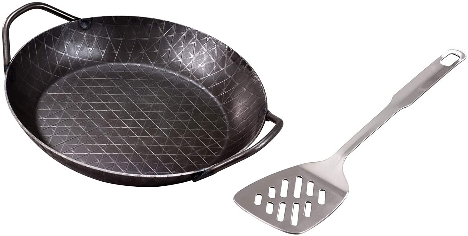 GRAWE GRÄWE Wrought iron serving pan made of iron, iron pan with handles, diameter 32 cm, extra high edge, uncoated and ribbed - professional pan