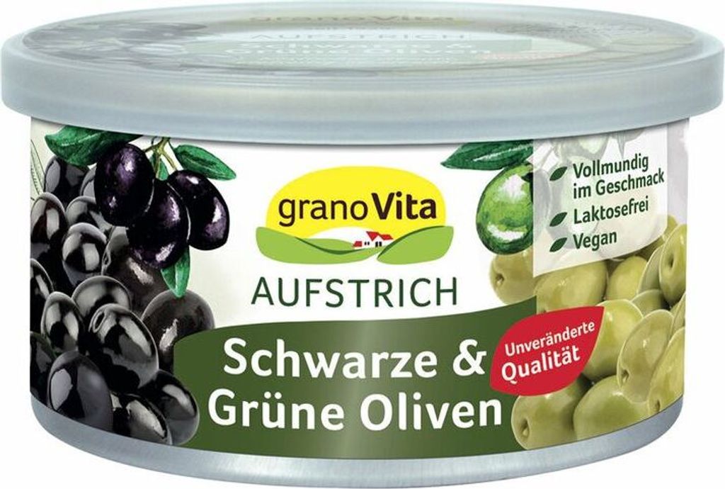 granoVita Veganer Brotaufstrich schwarze und grüne Oliven - 125g x 12  - 12er Pack VPE