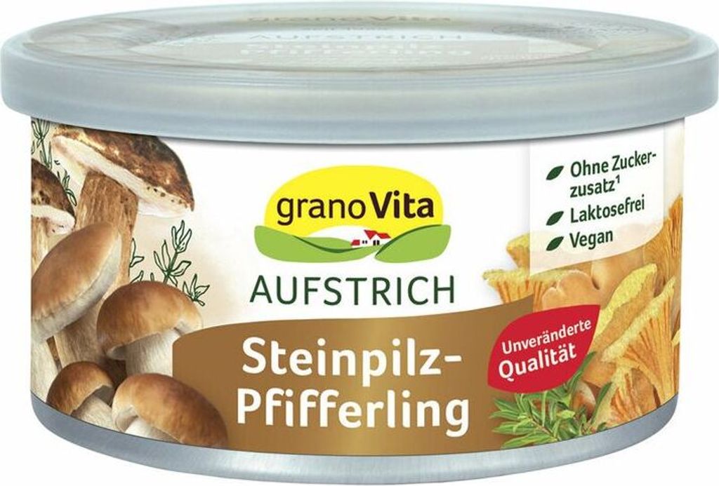 granoVita Veganer Brotaufstrich Steinpilz-Pfifferling - 125g x 12  - 12er Pack VPE