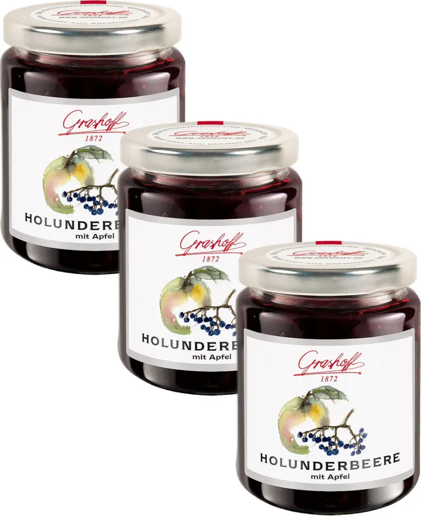 Grashoff Holunderbeere mit Apfel Konfitüre Extra 250g 3er Pack