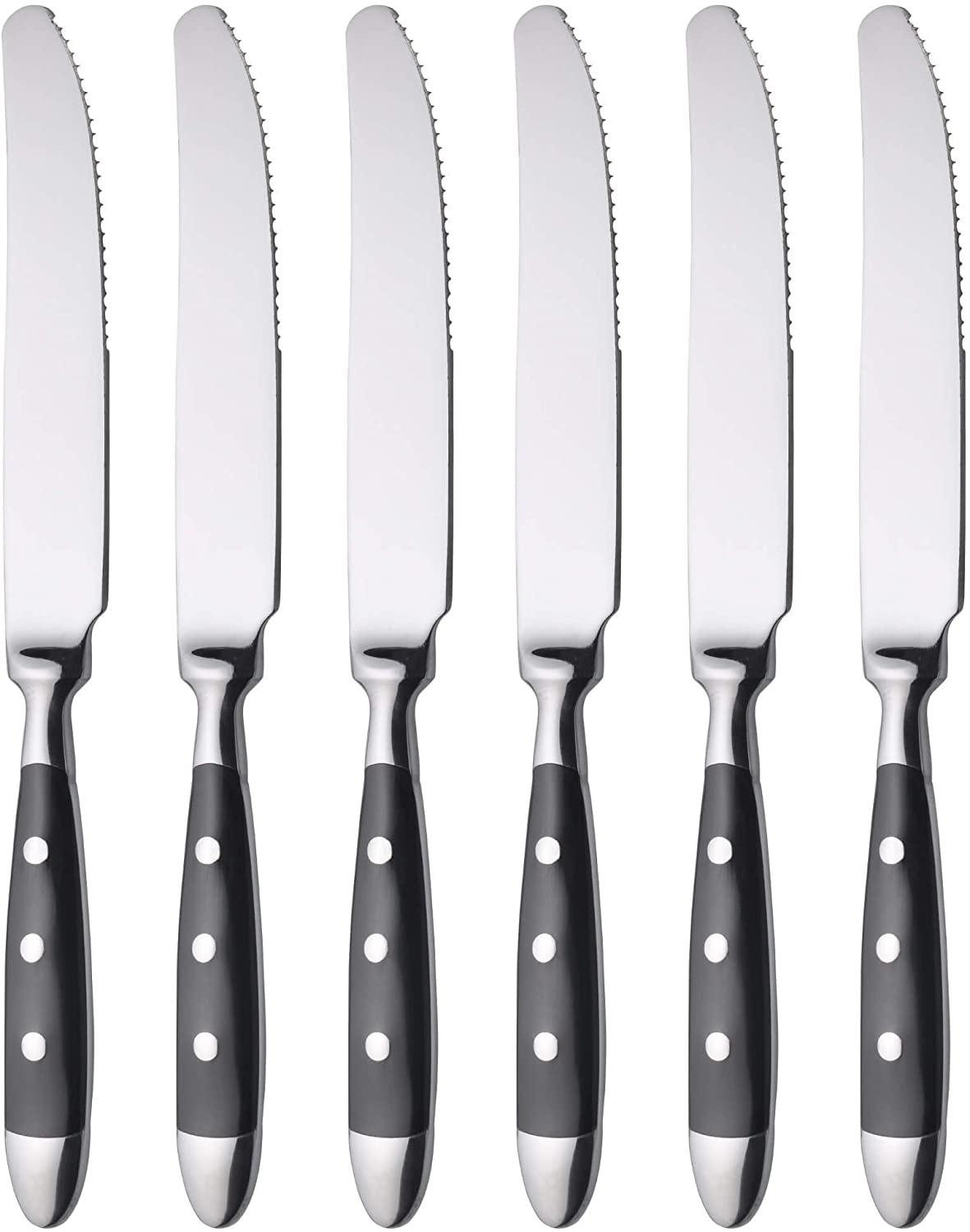GRAWE GRÄWE Dinner knives set of 6 - dinner knives made of forged stainless steel, rust-proof, nickel-free, black handle, series \"Nürnberg\"