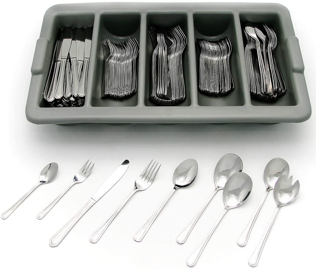 GRAWE GRÄWE Cutlery for 40 people in the cutlery box, 204 pieces - forks, spoons, knives, coffee spoons, cake forks, serving cutlery, salad servers - Berlin series