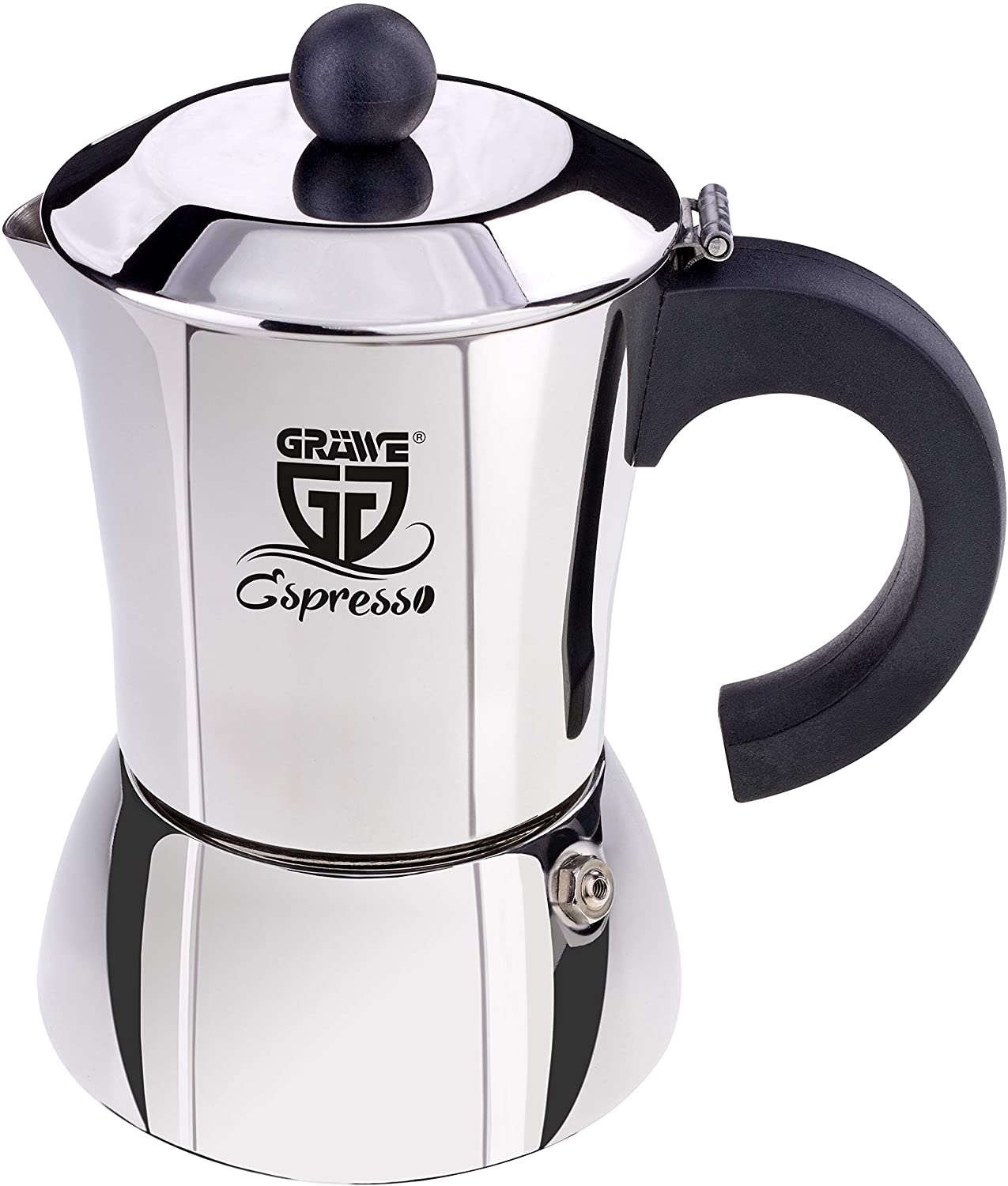 GRAWE Gräwe espresso maker, made of stainless steel (0 % aluminium), capacity approximately 200 ml or 4 small cups, also suitable for induction cookers
