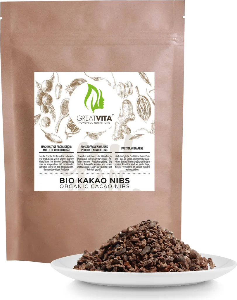 GreatVita Cacao Nibs 400g | Natural product without additives from Peru, ideal as a topping