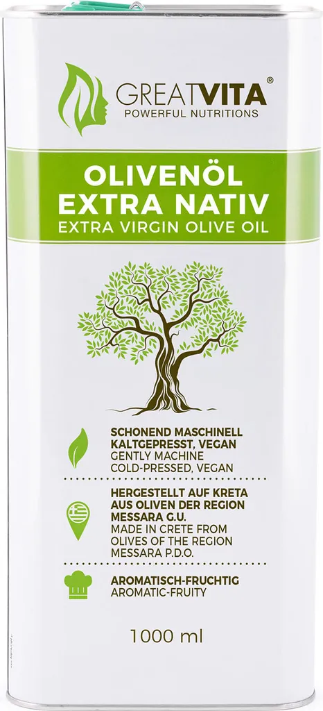 GreatVita Olive Oil 1000 ml in a canister | Greek olive oil