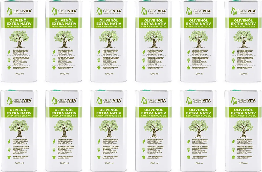 GreatVita Olivenöl 12x 1000 ml im Kanister | griechisches Oliven-Öl