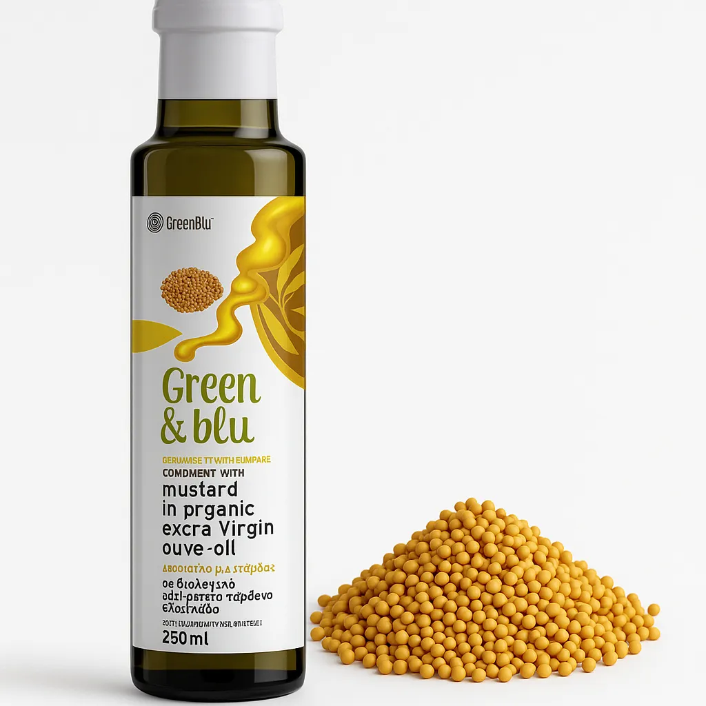 Green&blu, Flavored Olive Oil, Olive Oil 250 ml, with Mustard, First Pressing, Greek Olive Oil, Greek Food, Olive Oil Greece