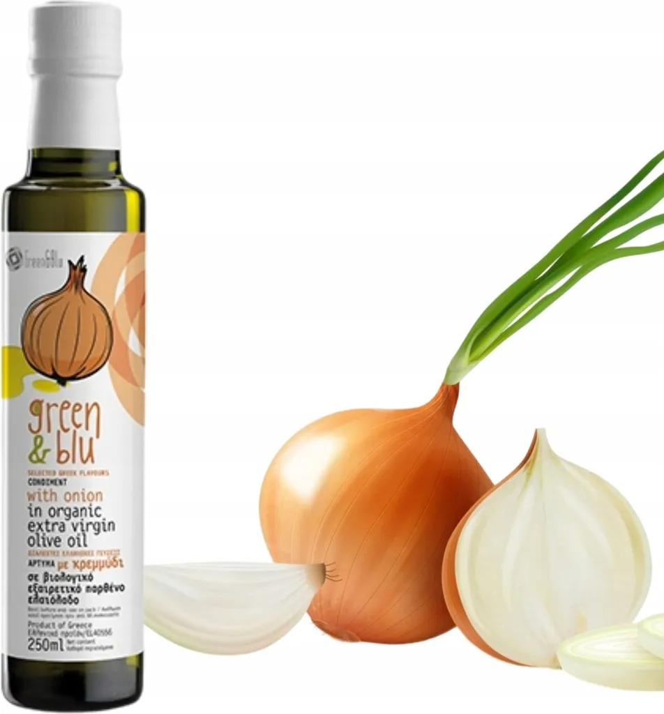 Green&blu, Flavored Olive Oil, Olive Oil 250ml, with Onions, Extra Virgin Olive Oil, Greek, Greek Food, Olive Oil Greece
