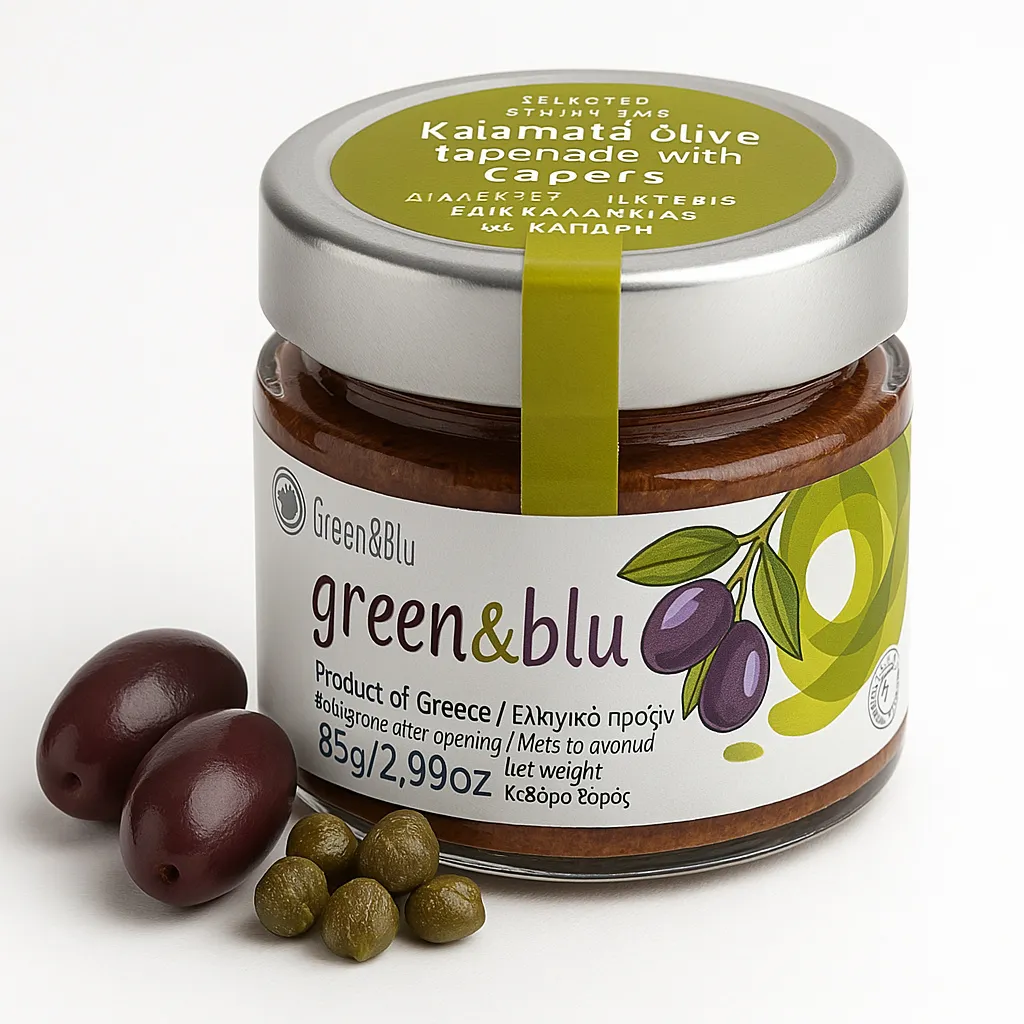 Green&blu, Olivenpaste 85g, Oliventapenade mit Kapern, Brotaufstrich, Nudelzugabe, Dip