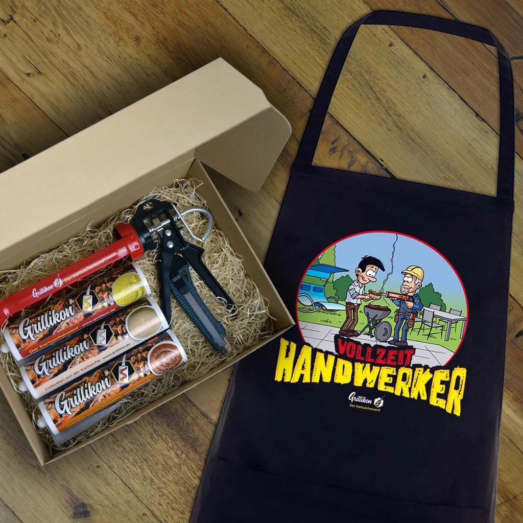 Grillikon Gift Set “Meister” 3x Mix Cartridge Sauces in 300 ml Cartridge with Grill Apron