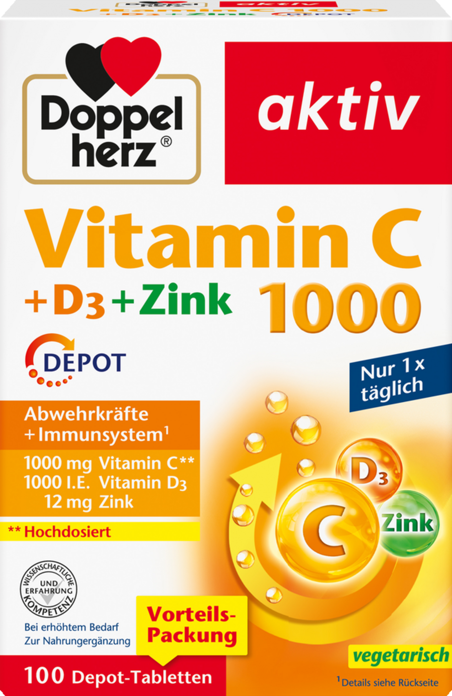 Large pack of Doppelherz Vitamin C 1000 + D3 + Zinc Depot