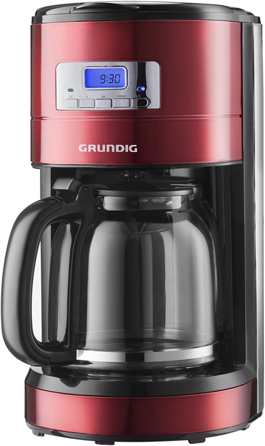 Grundig KM 6330 Coffee Machine Red Sense Digital Clock Programmable Start Time Metallic Red, Single, red