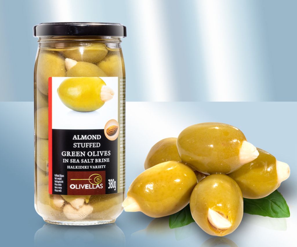 Green olives from Chalkidiki with almonds, in brine 380g