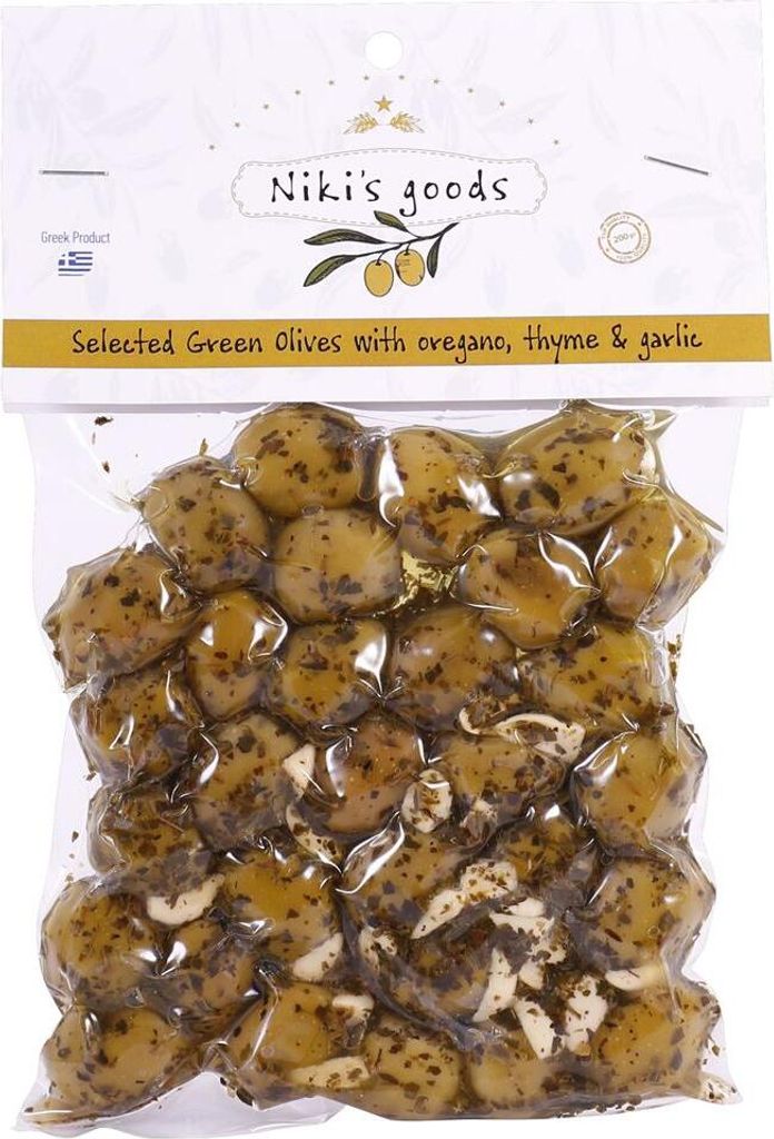 Green olives Mediterranean Vacuum 200g Niki´s Gooods
