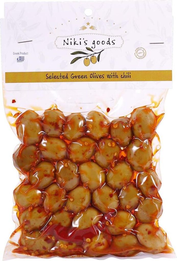 Green Olives with Chili Vacuum 200g Niki's Goods