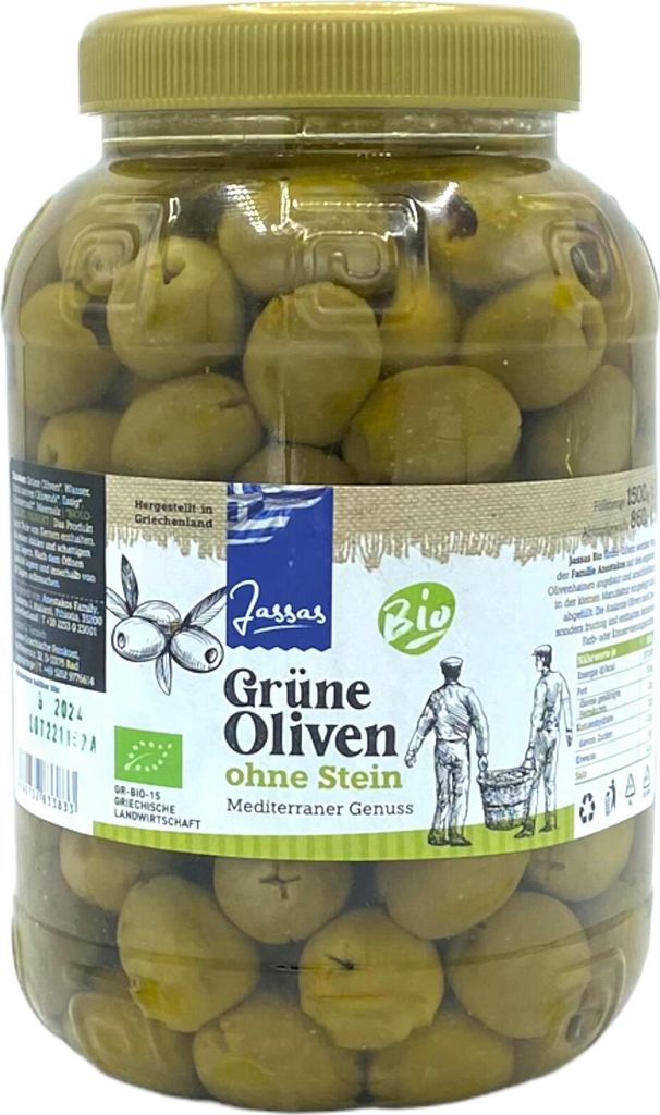 Green olives with stones 860g Jassas GR15
